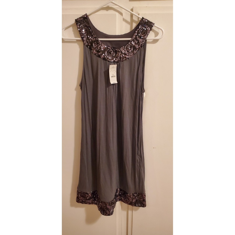 Express Women's Midi Shift Dress Sequin Detail Side Pocket Medium Gray, NWT